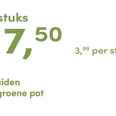 prijskaart 2025 Nederlands - groene pot 3,99 per stuk - 5 stuks 17,50